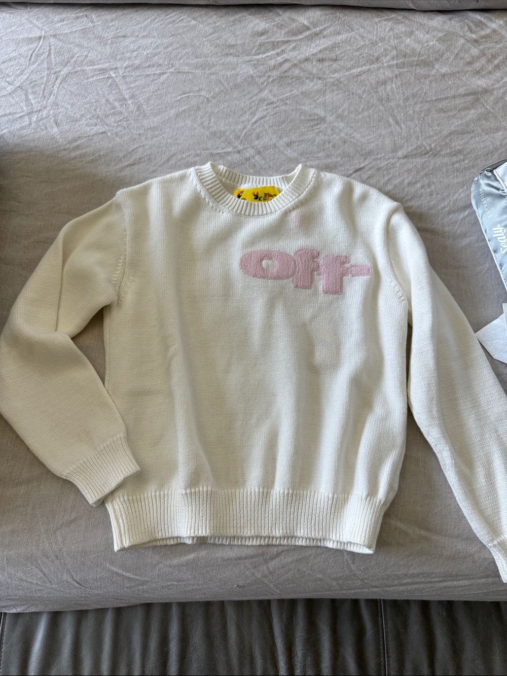 Off-White Cream Crewneck Sweater with Pink 'off' Logo